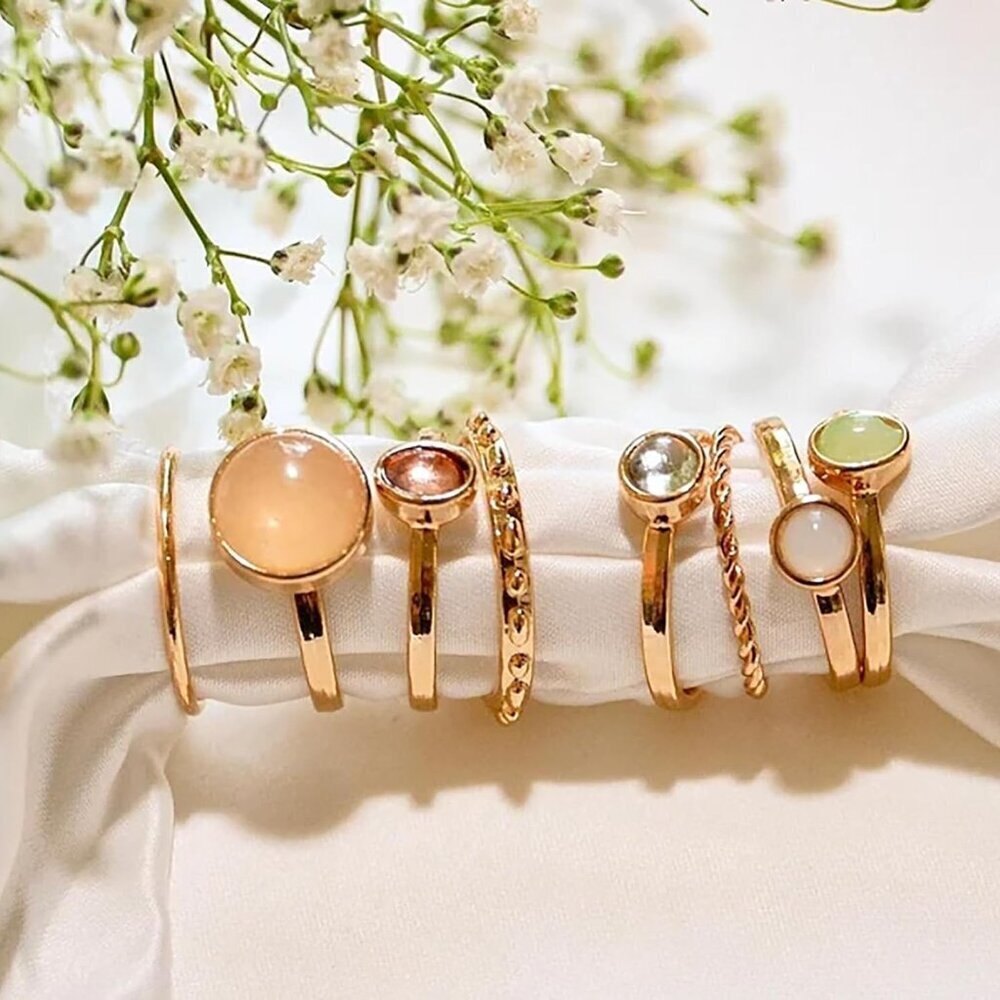 7-19pcs Silver Star Moon Knuckle Ring Set for Women Vintage Stackable Midi Finge - Picture 3 of 6